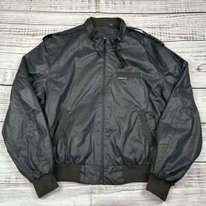 VTG Members Only Jacket Mens Sz 44 Large Black Bomber Jacket 1980s Europe Craft‎